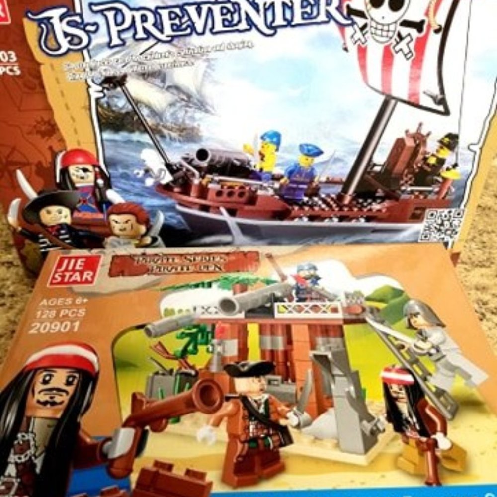 Pirate Ship + Den Building Block Sets 2 NIB sets 325 Blocks